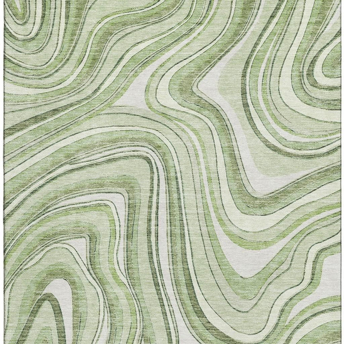 10' X 14' Marble Washable Area Rug With UV Protection - Artichoke Green And Ivory