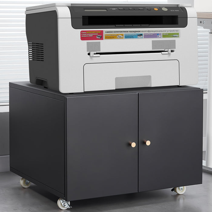Giga office furniture steel copier cabinet with two doors, mobile printer stand and pedestal file storage for office organization.