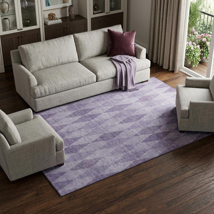 9' X 12' Geometric Washable Area Rug With UV Protection (649377) - Purple / Ivory