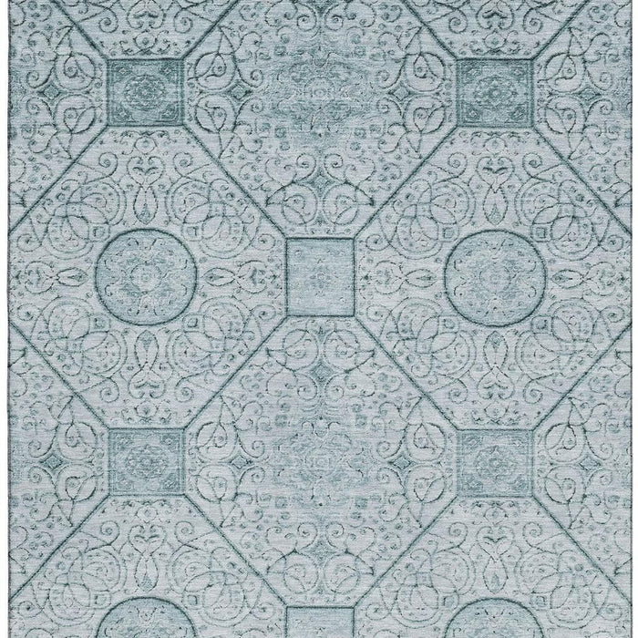 10' X 14' Geometric Washable Area Rug With UV Protection (700023) - Aqua / Ivory