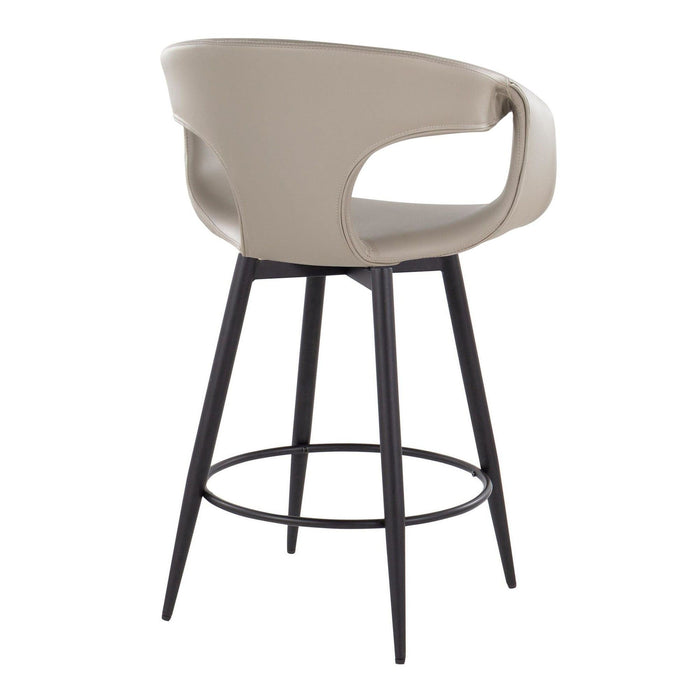 Curvo - 25" Fixed-Height Counter Stool With Swivel And Round Metal Footrest (Set of 2) - Black Metal