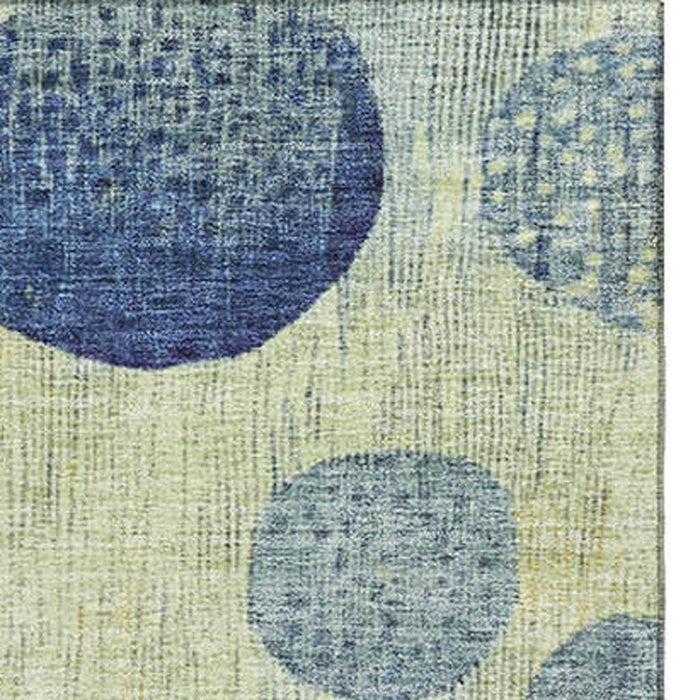 10' X 14' Geometric Washable Area Rug With UV Protection (707449) - Navy Blue / Green / Peach