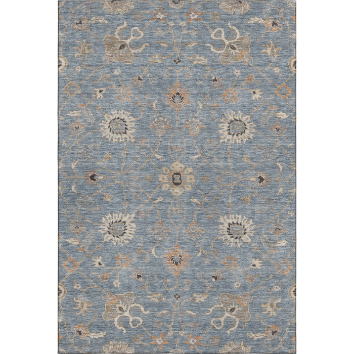 10' X 14' Floral Washable Area Rug With UV Protection (686120) - Denim Blue / Beige / Copper