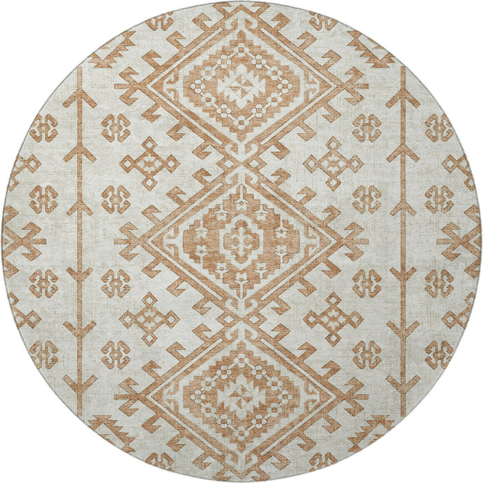 8' Geometric Washable Round Rug With UV Protection - Burnt Sienna And Beige