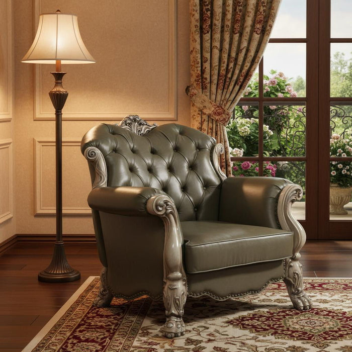 Faux Leather And Vintage Bone White Arm Chair - Bone White