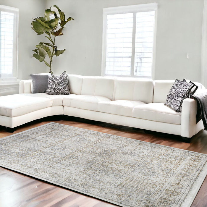 8' x 10' Oriental Distressed Area Rug With Fringe - Ivory