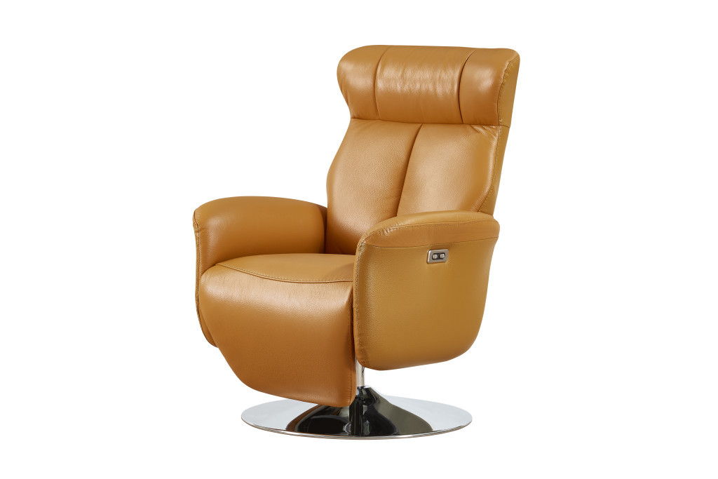 Tufted Genuine Leather Power Swivel Recliner (730559) - Burnt Umber