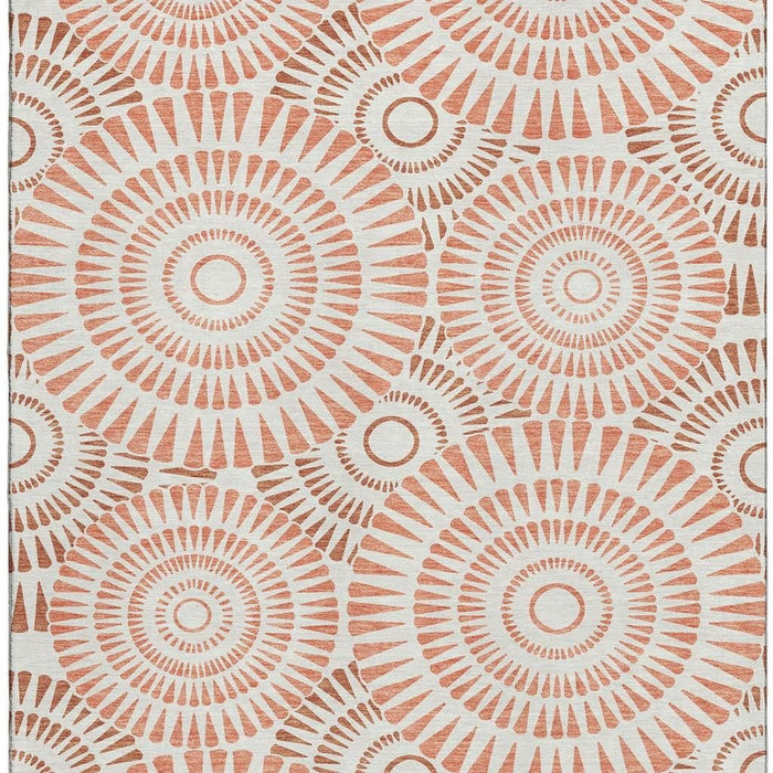 10' X 14' Geometric Washable Area Rug With UV Protection (669775) - Coral / Ivory