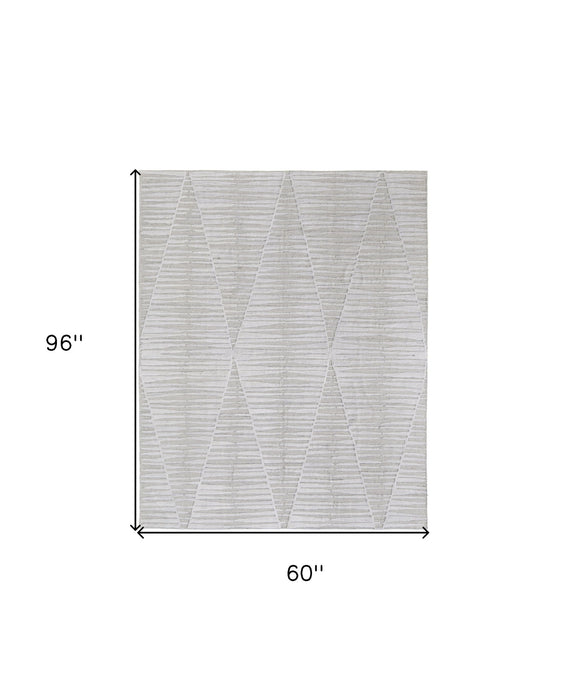 5' x 8' Geometric Hand Woven Area Rug - Ivory