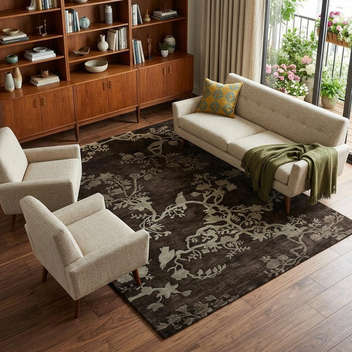 8' X 10' Wool Floral Hand Knotted Area Rug (744281) - Gray / Silver