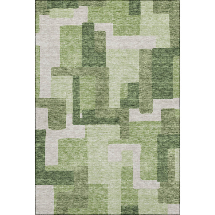 10' X 14' Abstract Geometric Washable Area Rug With UV Protection - Green / Ivory