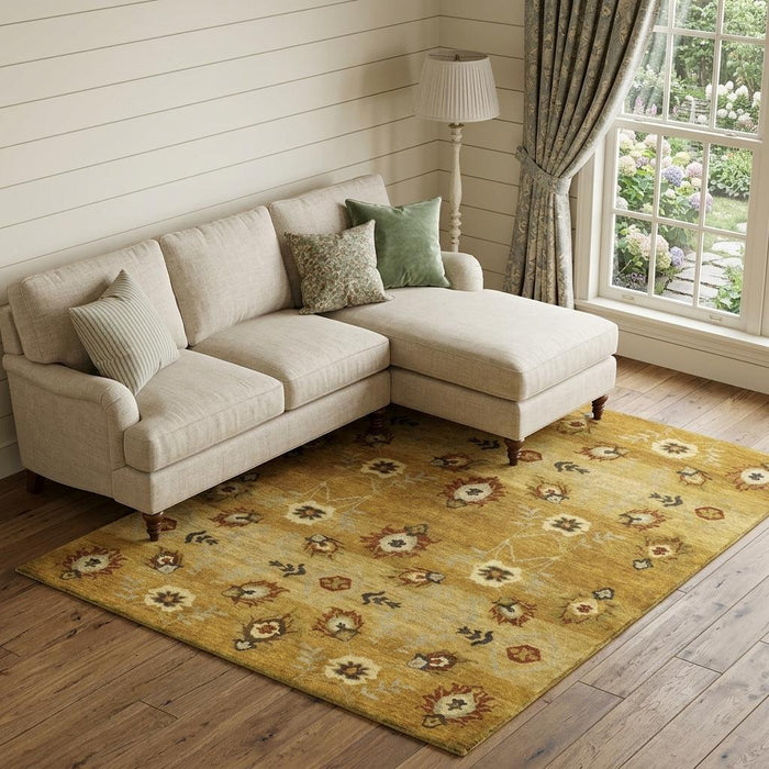 8' X 10' Wool Floral Hand Knotted Area Rug (744223) - Gold / Tan / Red