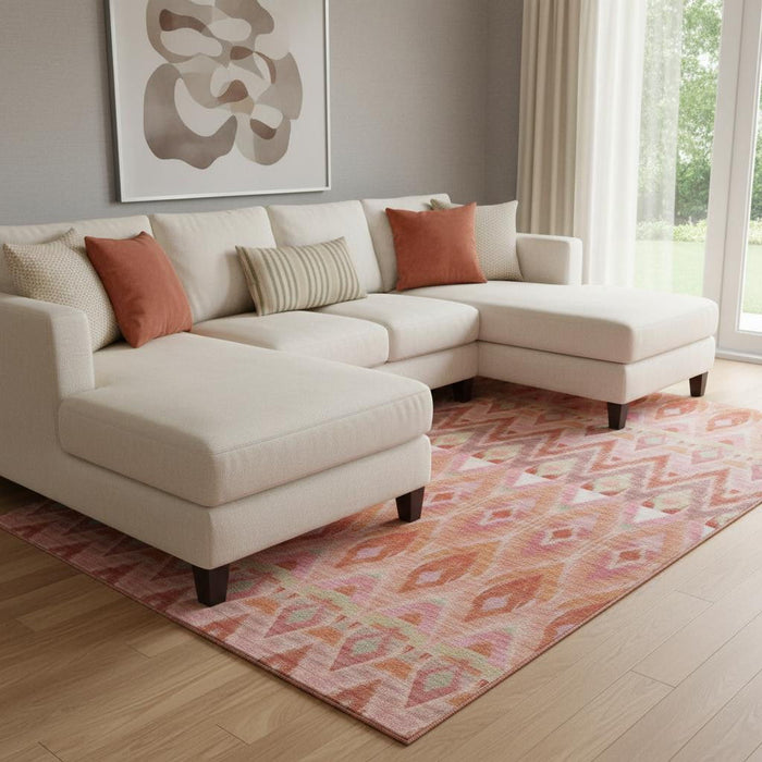 10' X 14' Southwestern Washable Area Rug With UV Protection (651911) - Pink / Orange / Mint Green
