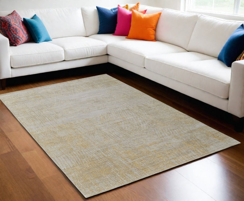 5' x 8' Abstract Hand Woven Wool Blend Area Rug - Yellow And Ivory