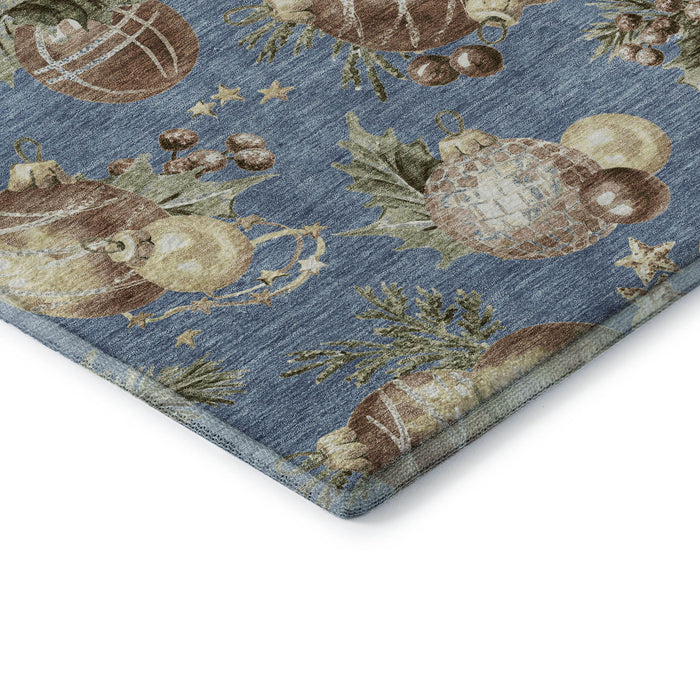 10' X 14' Polka Dot Washable Area Rug With UV Protection (702485) - Denim Blue / Brown / Beige