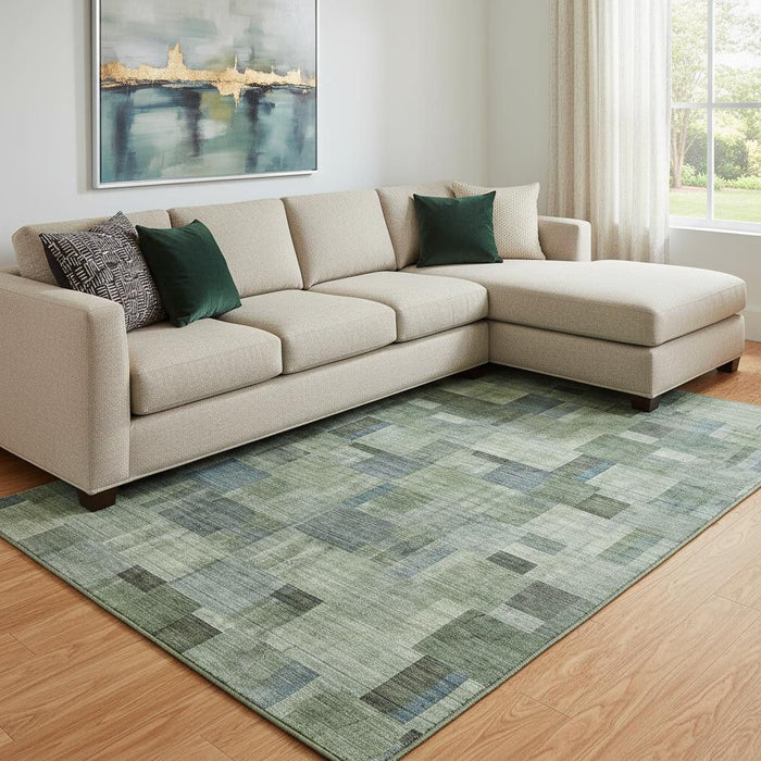 10' X 14' Geometric Washable Area Rug With UV Protection (653434) - Green / Blue / Gray