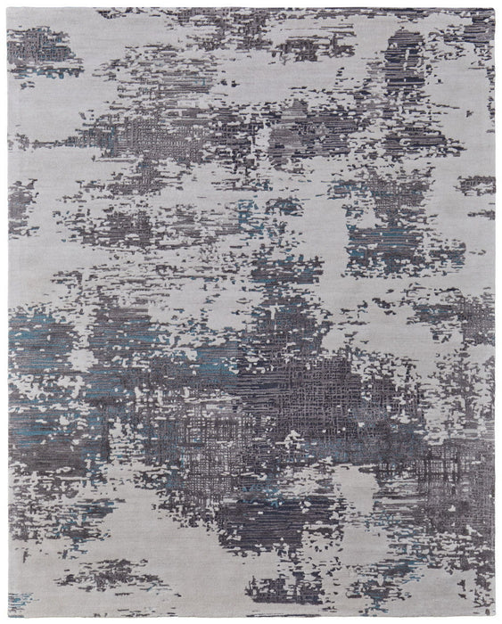 5' x 8' Abstract Hand Tufted Area Rug - Ivory Brown And Blue