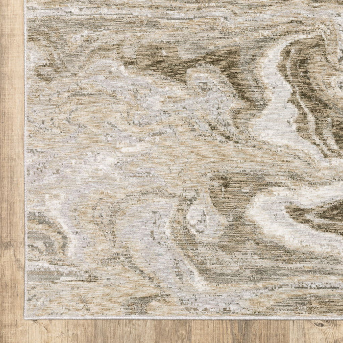 10' x 13' Abstract Power Loom Stain Resistant Area Rug - Ivory Tan Beige Gray And Brown