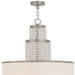 Six-light metal chandelier by HomeRoots with clear and off-white shades, dimmable nickel finish for elegant lighting.