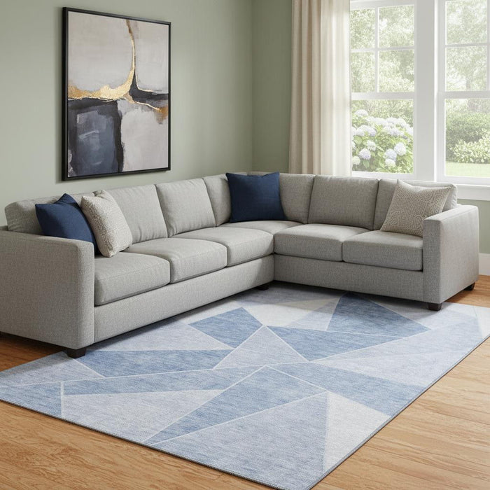8' X 10' Geometric Washable Area Rug With UV Protection (653330) - Sky Blue / Ivory
