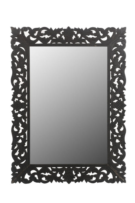 47" Floral Carved Solid Framed Accent Mirror - Black