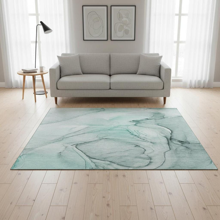 5' X 8' Abstract Washable Area Rug With UV Protection (646652) - Teal / Ivory