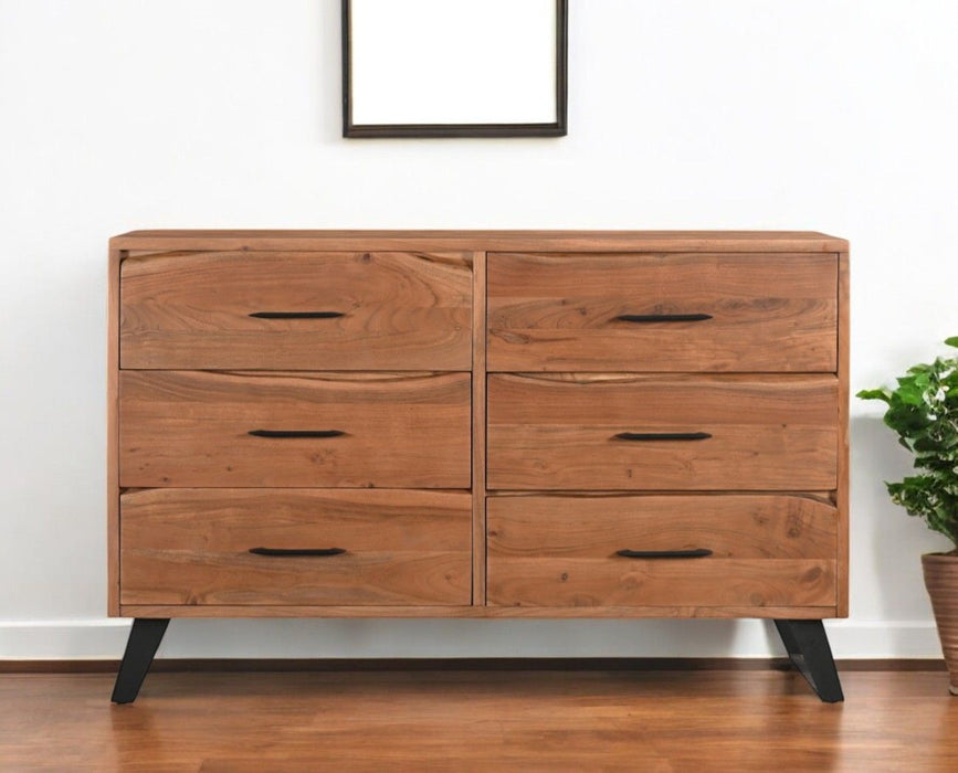 60" Live Edge Solid Wood Six Drawer Double Dresser - Natural