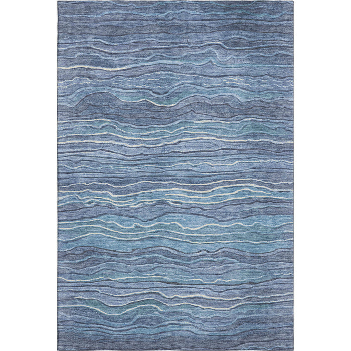 10' X 14' Striped Washable Area Rug With UV Protection (697704) - Blue / Ivory / Gray