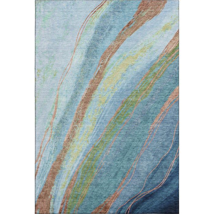 10' X 14' Abstract Washable Area Rug With UV Protection (715519) - Blue / Copper