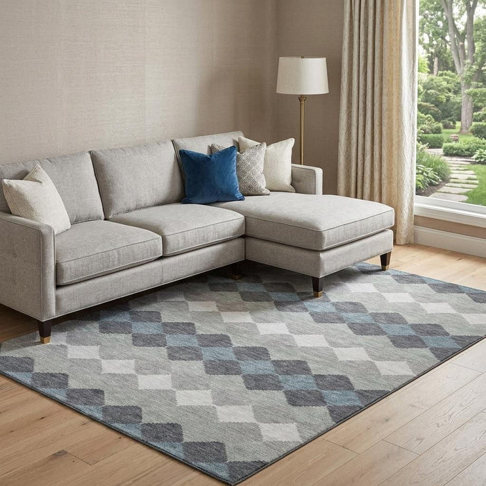 10' X 14' Geometric Washable Area Rug With UV Protection (679066) - Gray / Ivory / Silver