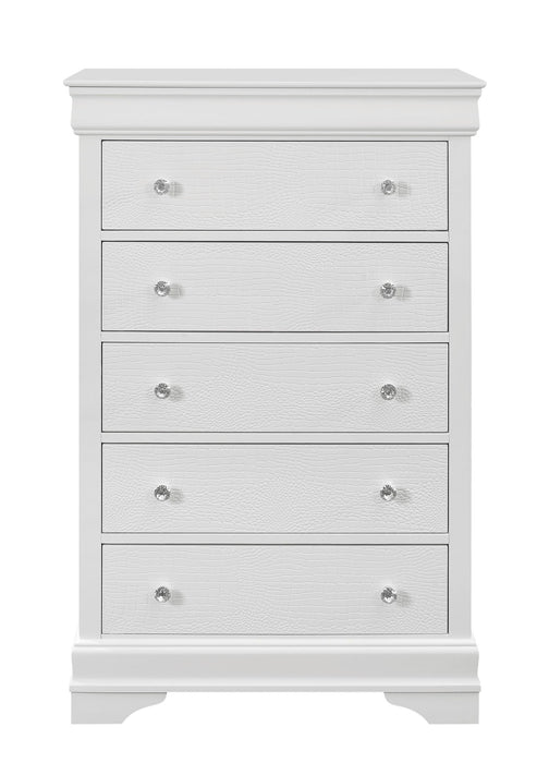 Solid Wood Five Drawer Chest - Metallic White