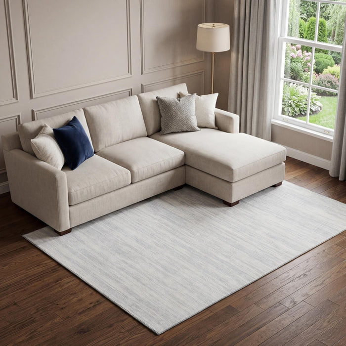 10' X 14' Striped Washable Area Rug With UV Protection (675624) - Silver / Ivory