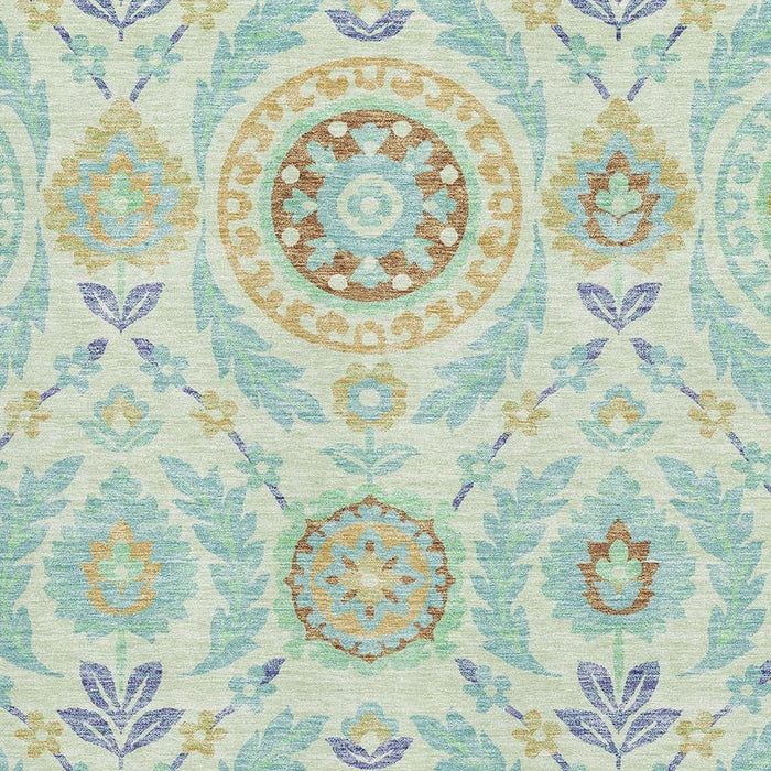 8' X 10' Floral Washable Area Rug With UV Protection - Mint Green