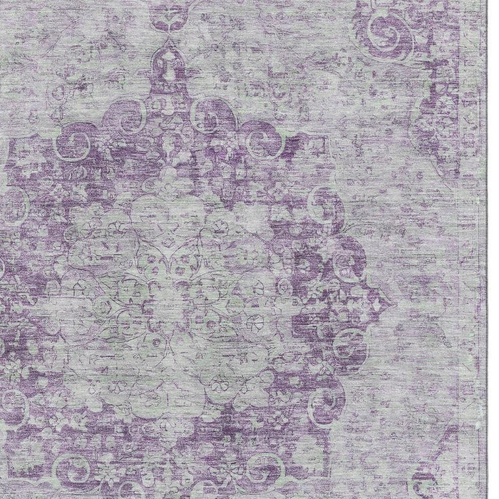 10' X 14' Oriental Washable Area Rug With UV Protection (692316) - Purple / Silver