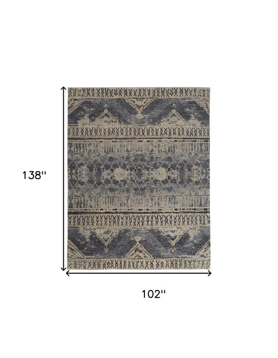 8' x 12' Wool Floral Hand Knotted Area Rug - Gray Blue And Ivory