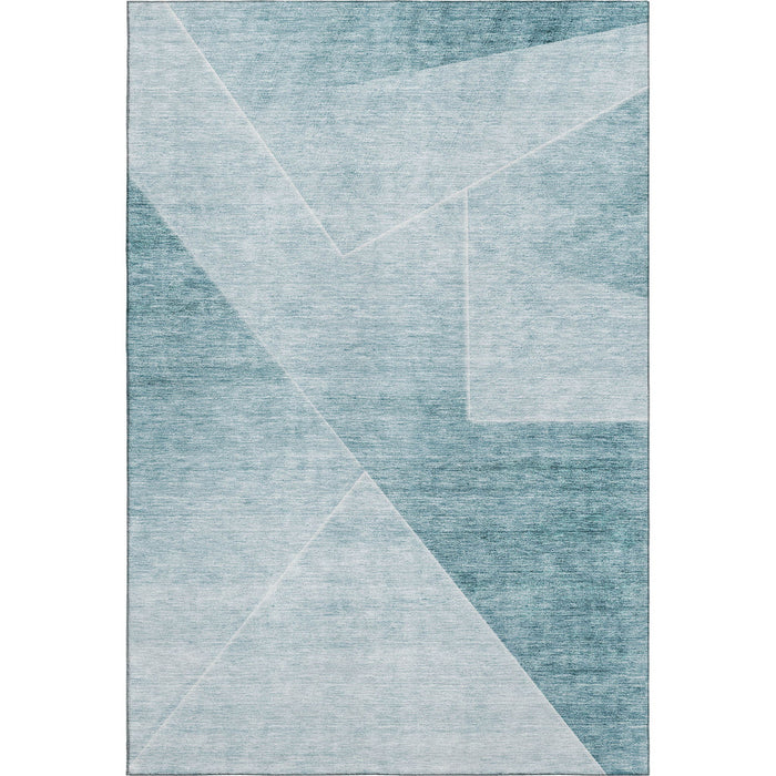 9' X 12' Geometric Washable Area Rug With UV Protection - Ivory And Teal