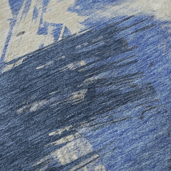10' X 14' Abstract Washable Area Rug With UV Protection (697908) - Navy Blue / Green / Ivory