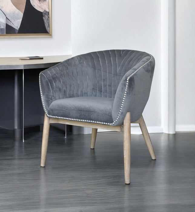 28" Velvet Arm Chair - Gray / Brown