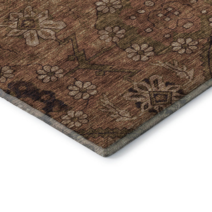 10' X 14' Floral Washable Area Rug With UV Protection (667258) - Rust / Copper