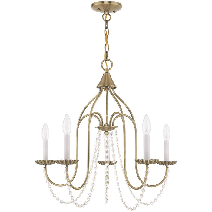 Five Light Dimmable Chandelier With Shades - Antiqued Brass