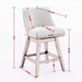 Set of two Giga counter height swivel barstools with 26-inch upholstered fabric seats and wooden bases.