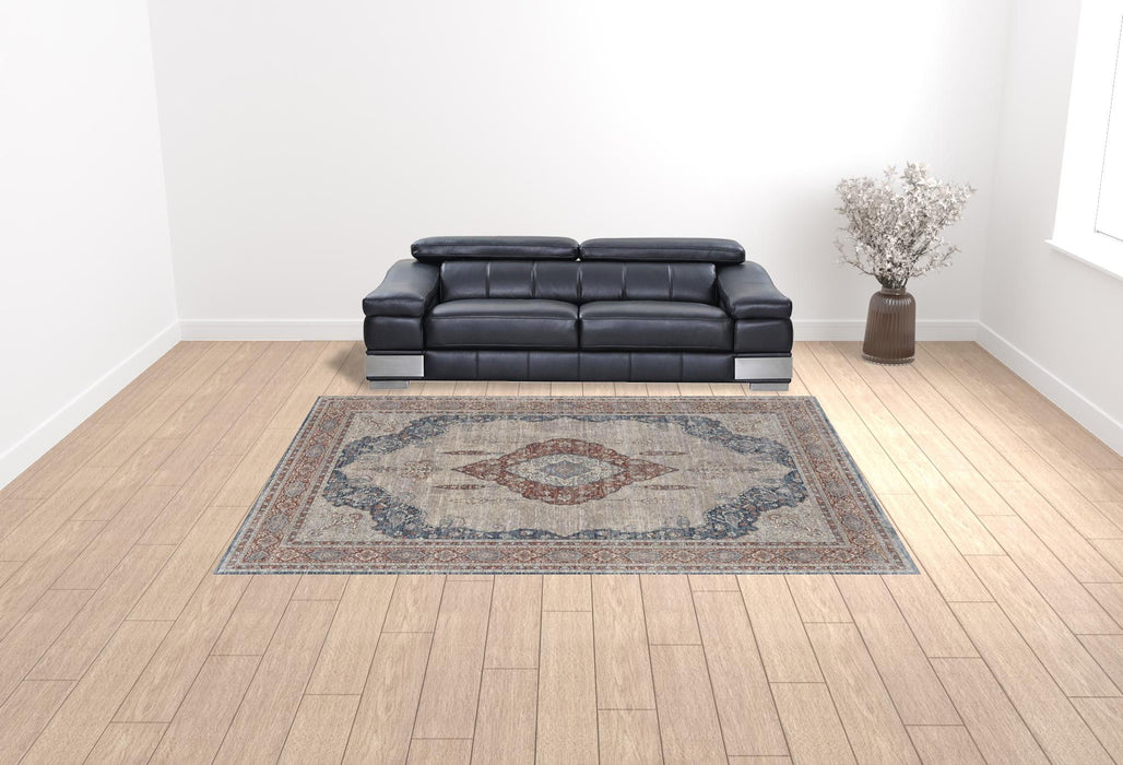 10' x 13' Floral Power Loom Stain Resistant Area Rug - Gray Red And Blue