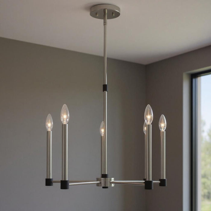 5-Light Dimmable Chandelier With Shades - Nickel / Pearl Silver