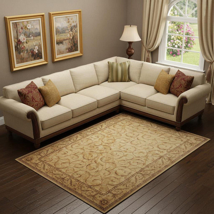 10' X 13' Floral Non Skid Area Rug (551351) - Ivory / Gold