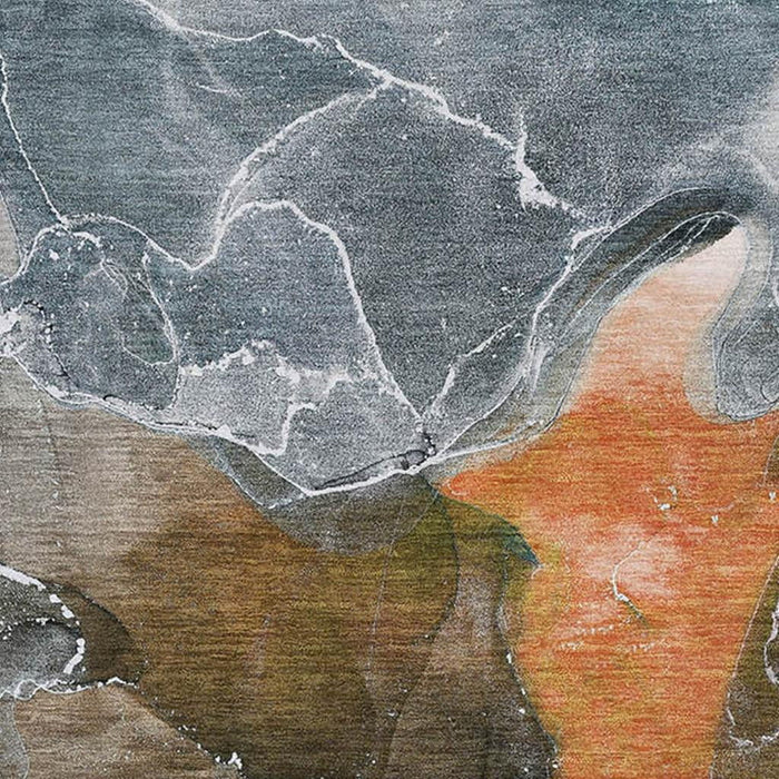 9' X 12' Abstract Washable Area Rug With UV Protection (646691) - Orange / Charcoal