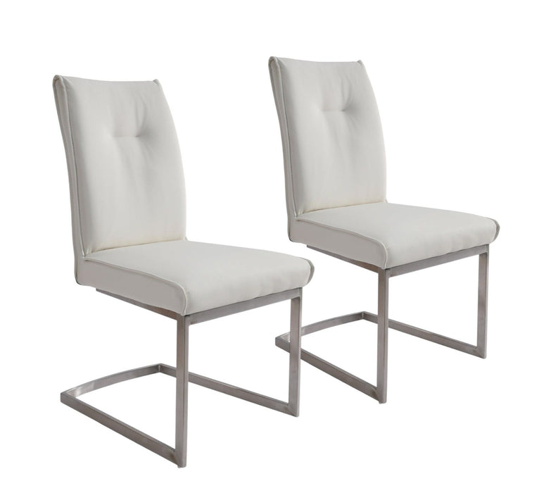 Upholstered Faux Leather Dining Side Chairs (Set of 2) - White / Gray / Silver