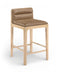 Set of two Meridian Furniture Ellis vegan leather counter stools with tan upholstery, featuring upholstered seats and natural wood legs.