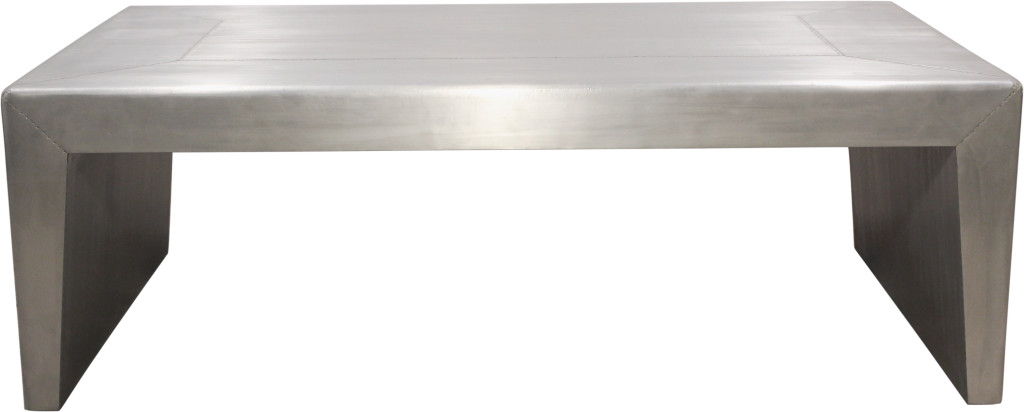 54" Aluminum And Solid Wood Sled Coffee Table - Silver