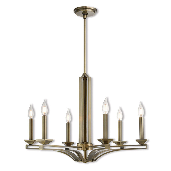 27'' Six Light Dimmable Chandelier With Shades - Antiqued Brass
