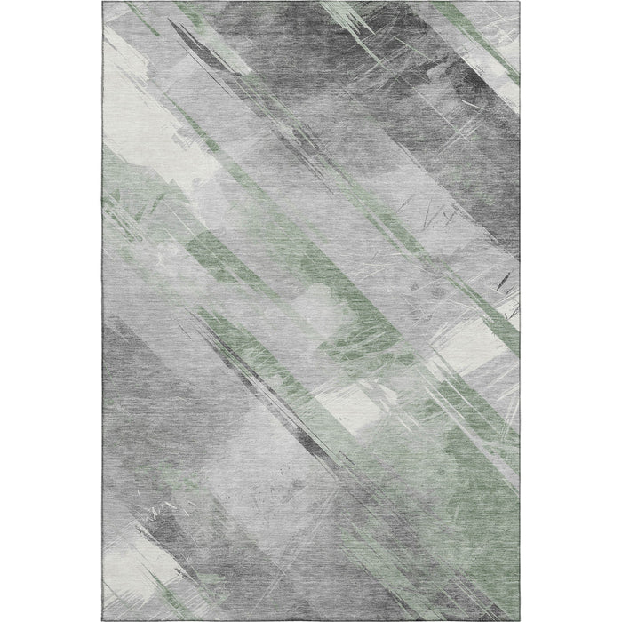 10' X 14' Striped Washable Area Rug With UV Protection (694272) - Artichoke Green / Charcoal / Ivory